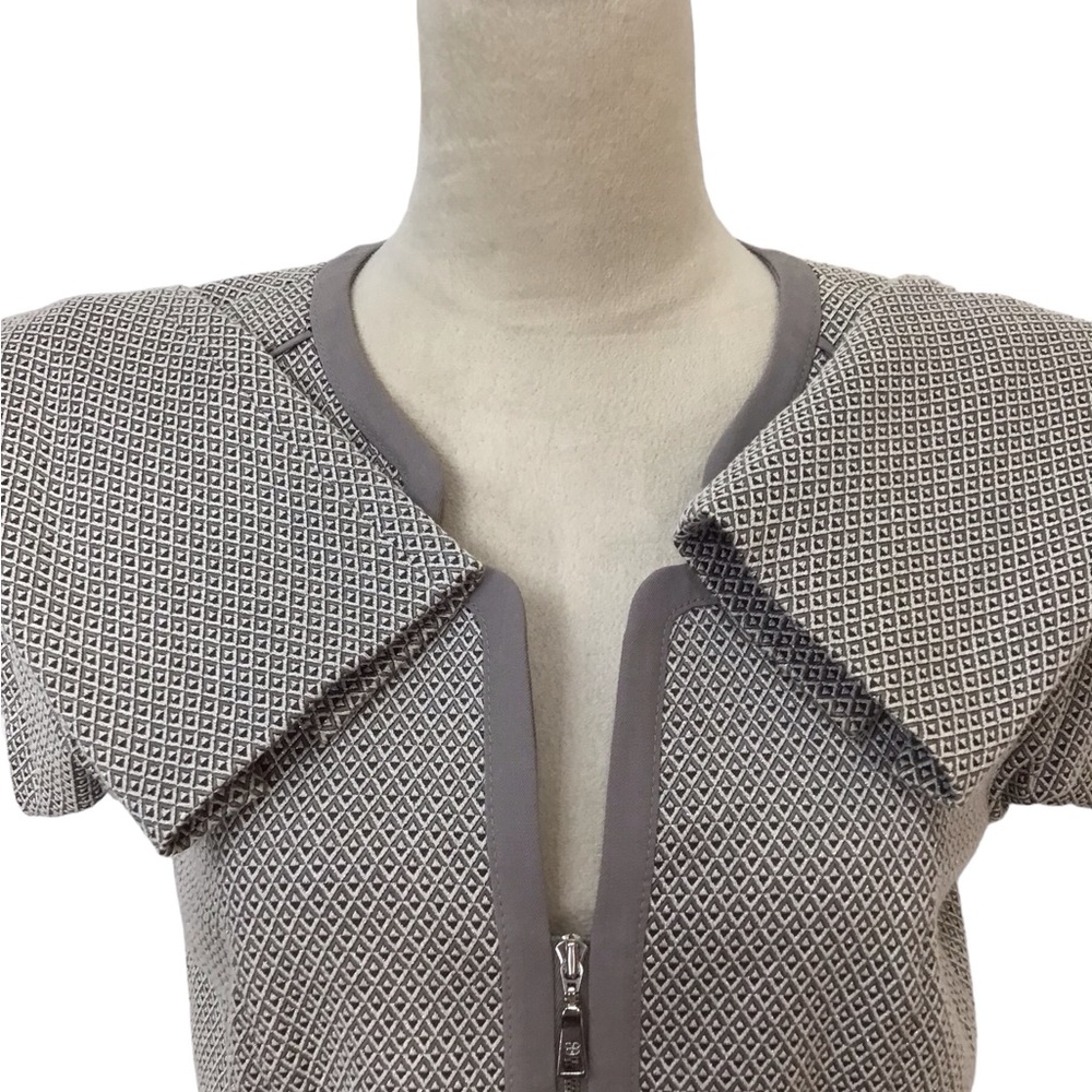 Basler Gray Metallic Textured Full Zippered Stretch Blazer Jacket Size 38 - Picture 9 of 12